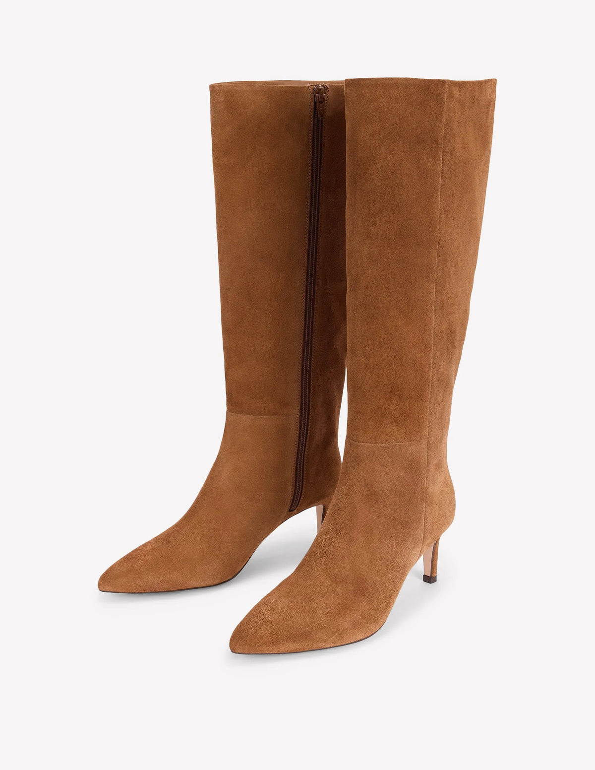 Straight Leg Heeled Boots-Cognac Suede