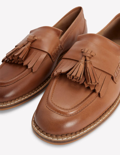 Nya Ghillie Flat Loafers-Tan Burnished Leather