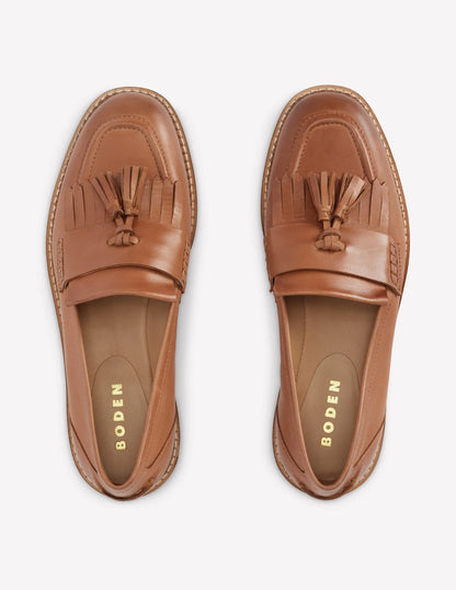 Nya Ghillie Flat Loafers-Tan Burnished Leather