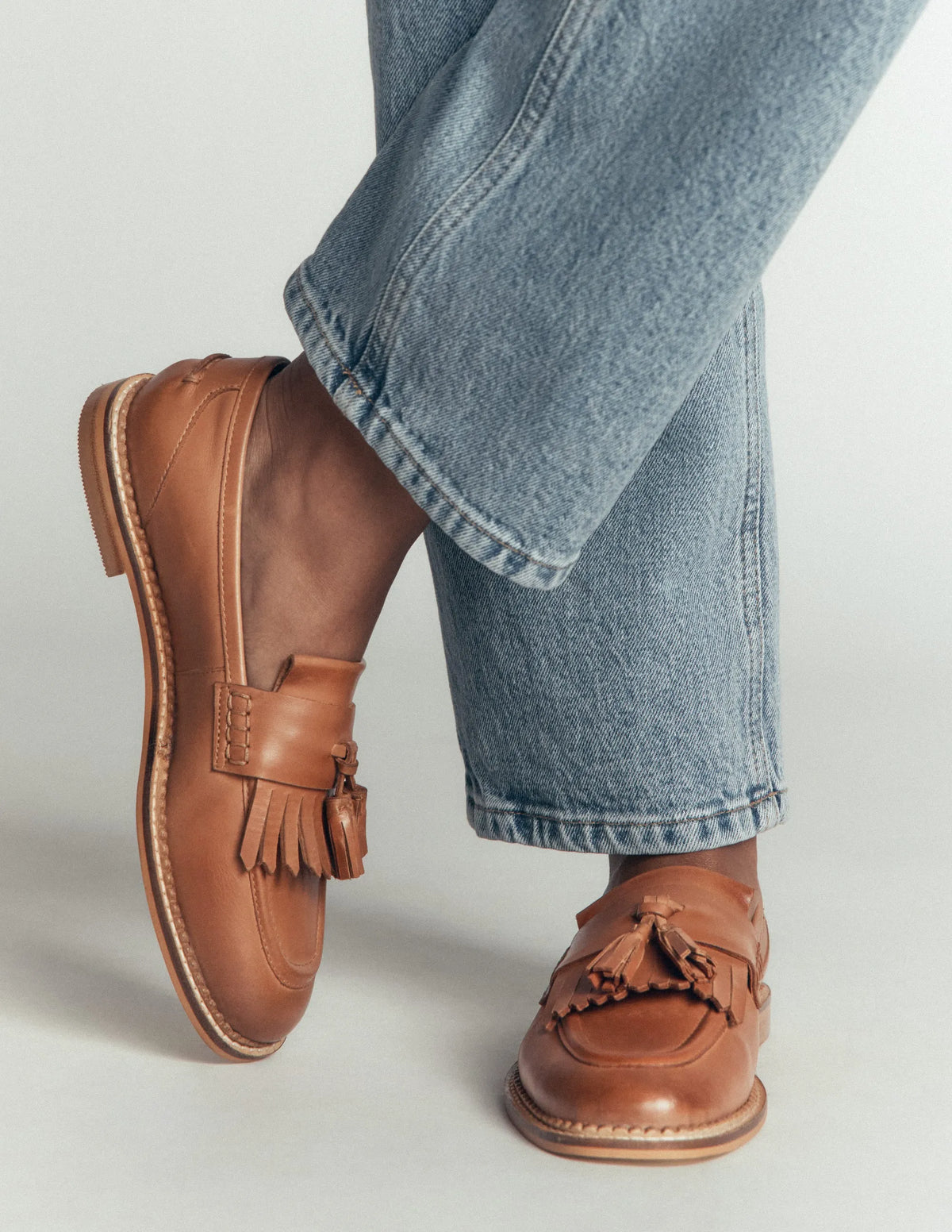 Nya Ghillie Flat Loafers-Tan Burnished Leather