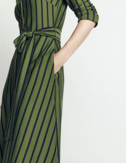 Marcia Jersey Shirt Dress-Chive and Navy Stripe