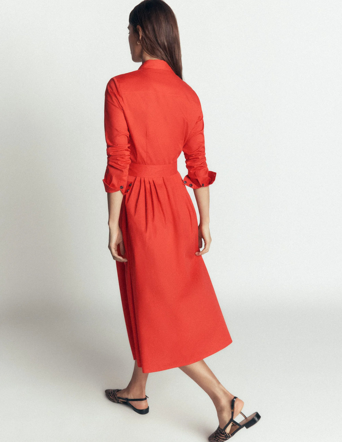 Alexa Cotton Midi Shirt Dress-Blood Orange