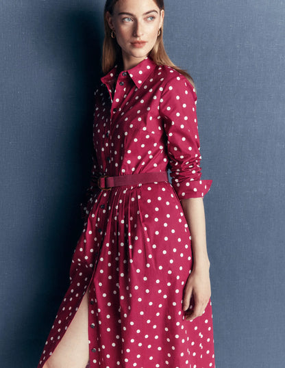 Alexa Cotton Midi Shirt Dress-Ruby Red, Boden Spot