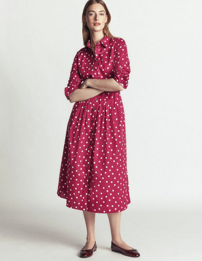 Alexa Cotton Midi Shirt Dress-Ruby Red, Boden Spot