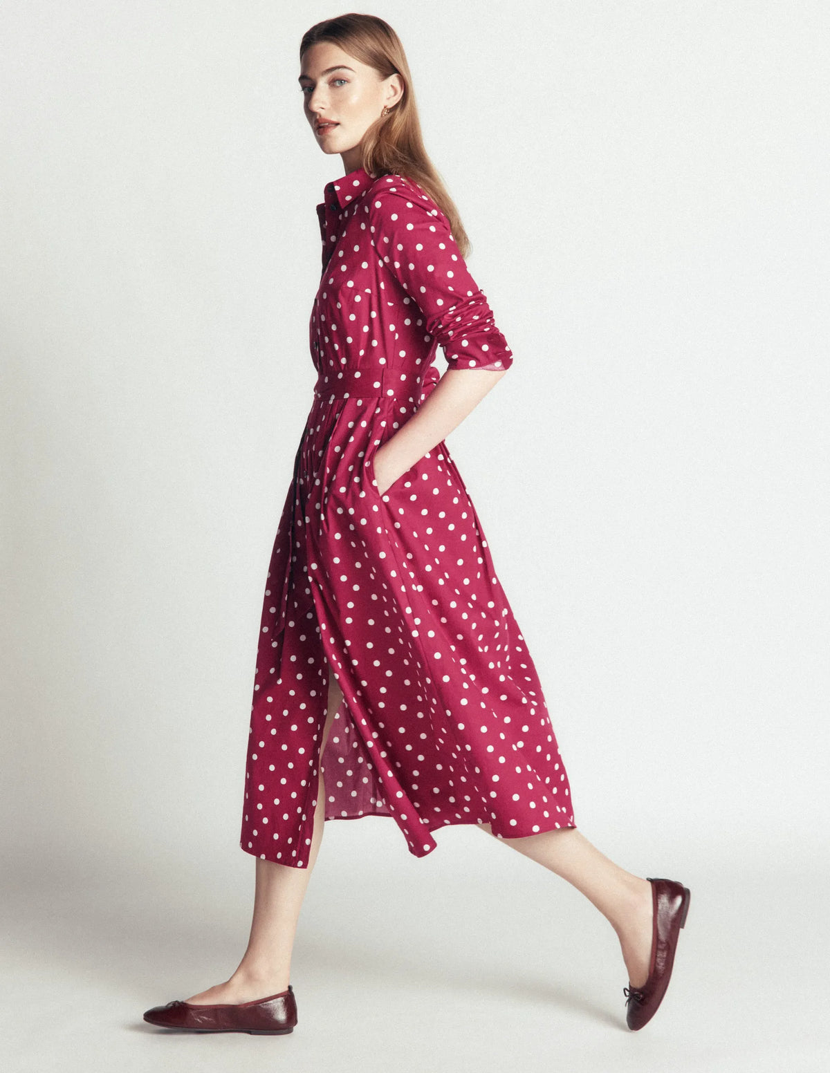 Alexa Cotton Midi Shirt Dress-Ruby Red, Boden Spot