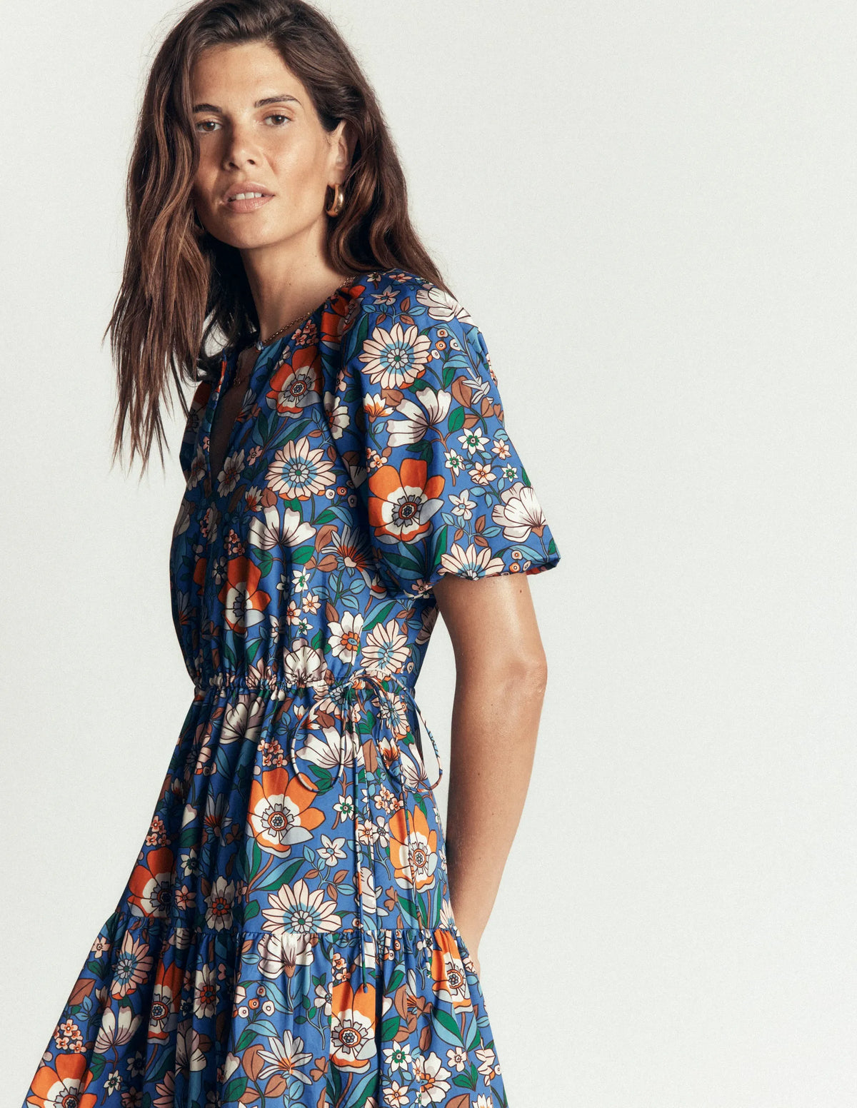 Draw Waist Cotton Dress-Multi, Floral Field