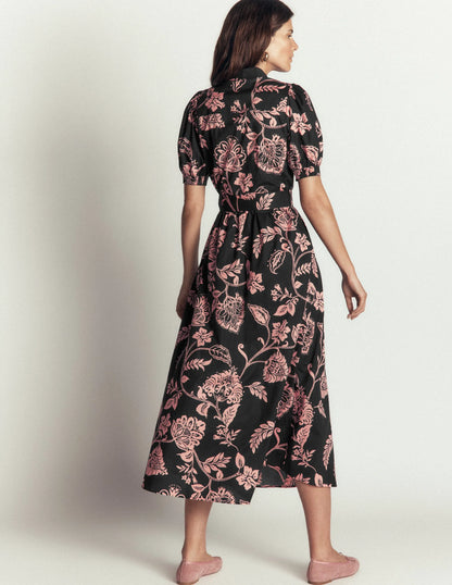 Belted Cotton Midi Dress-Black, Planted Meadows