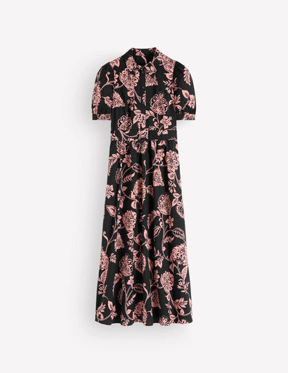 Belted Cotton Midi Dress-Black, Planted Meadows