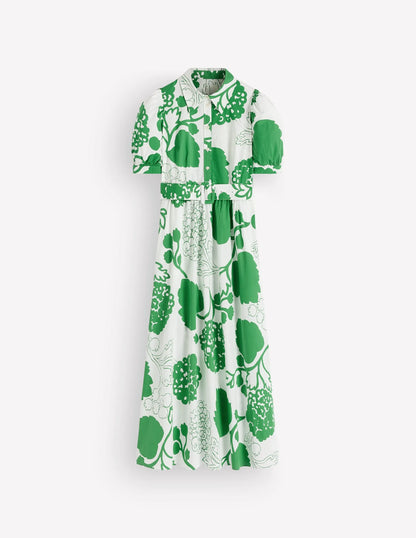 Belted Cotton Midi Dress-Ivory, Hydrangea Frenzy