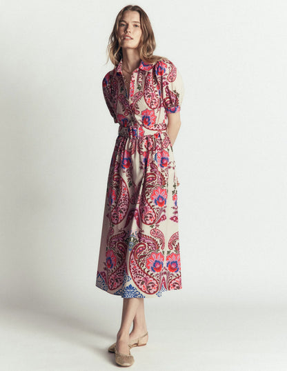 Belted Cotton Midi Dress-Multi, Bohemia Dream