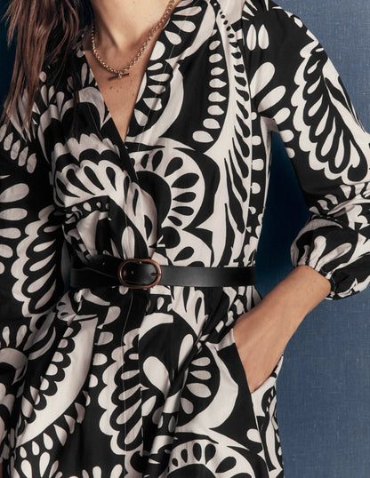 Nicola Cotton Midi Dress-Black, Flourishing Medley