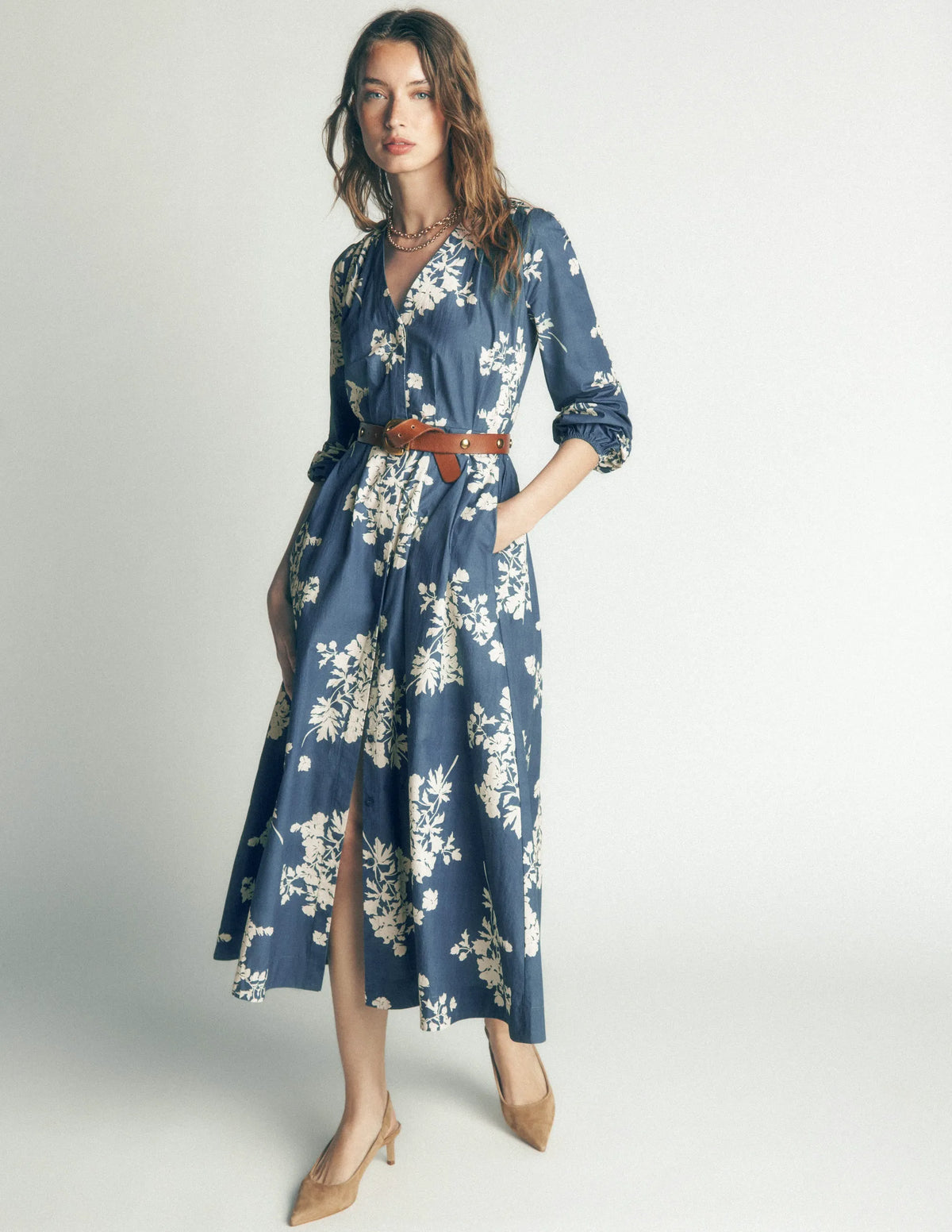 Nicola Cotton Midi Dress-Blue, Flecked Bunch