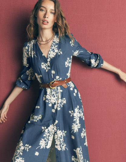 Nicola Cotton Midi Dress-Blue, Flecked Bunch