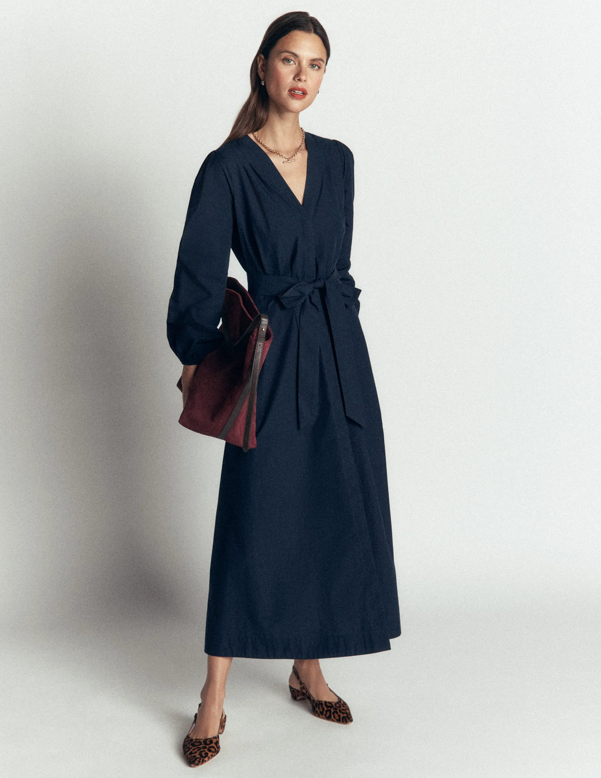 Nicola Cotton Midi Dress-Navy