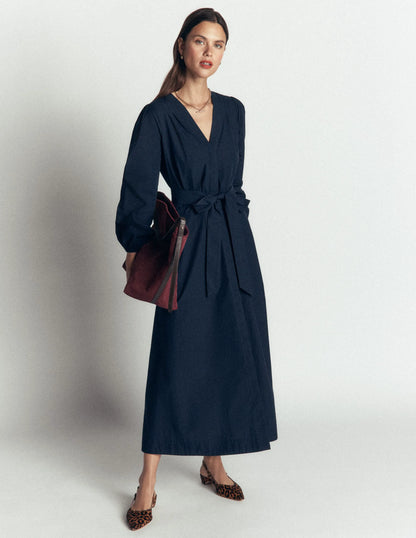 Nicola Cotton Midi Dress-Navy