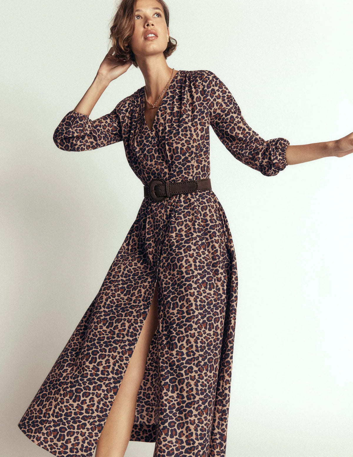 Nicola Cotton Midi Dress-Camel, Animal Fields