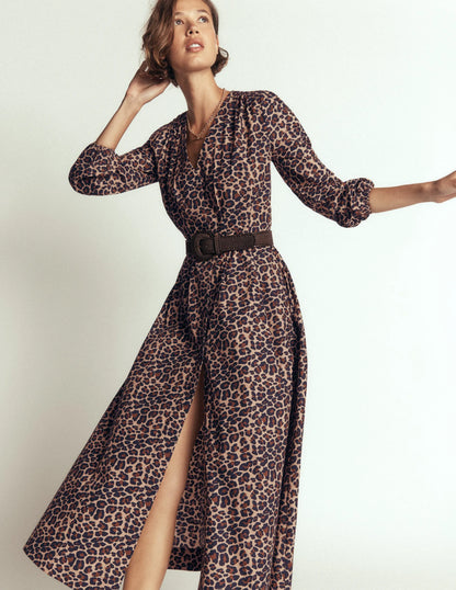 Nicola Cotton Midi Dress-Camel, Animal Fields