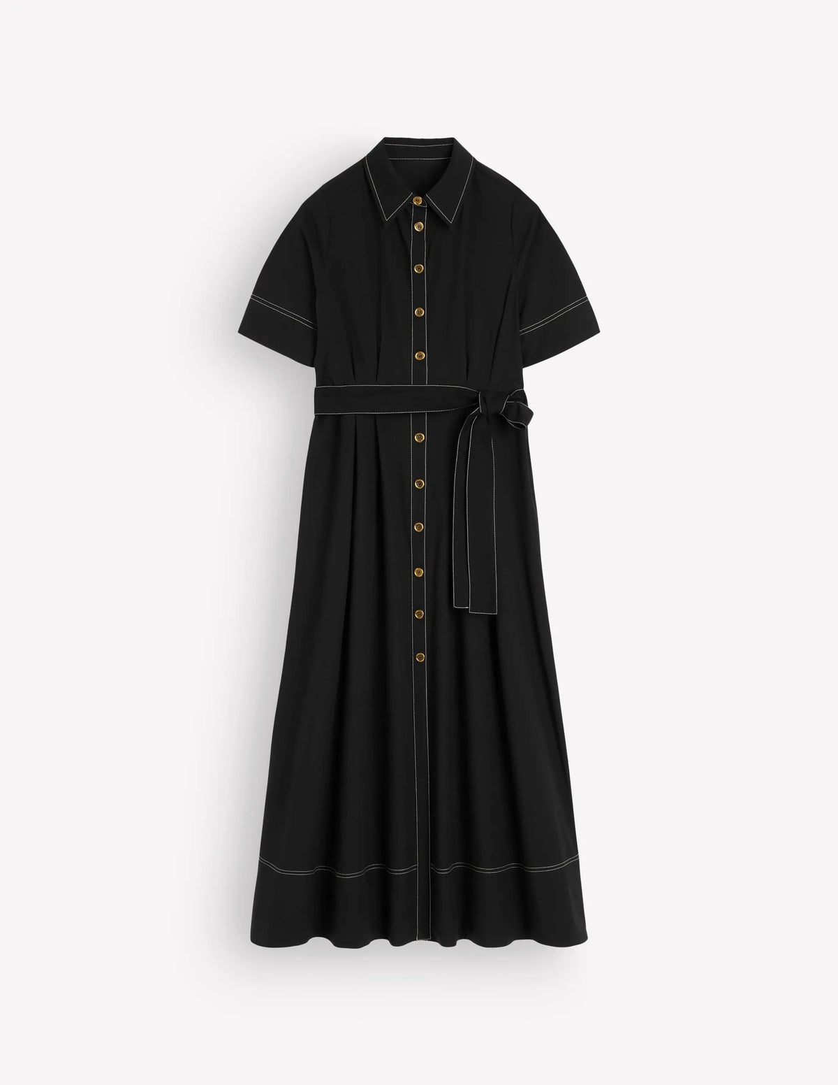 Sarah Cotton Midi Shirt Dress-Black