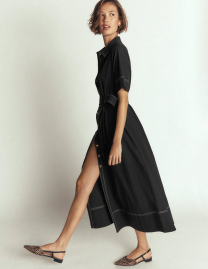 Sarah Cotton Midi Shirt Dress-Black