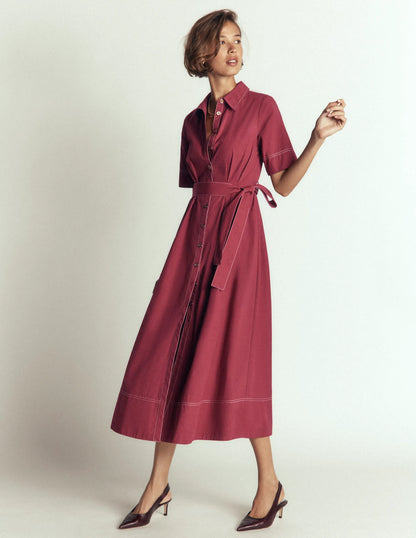 Sarah Cotton Midi Shirt Dress-Rich Chestnut