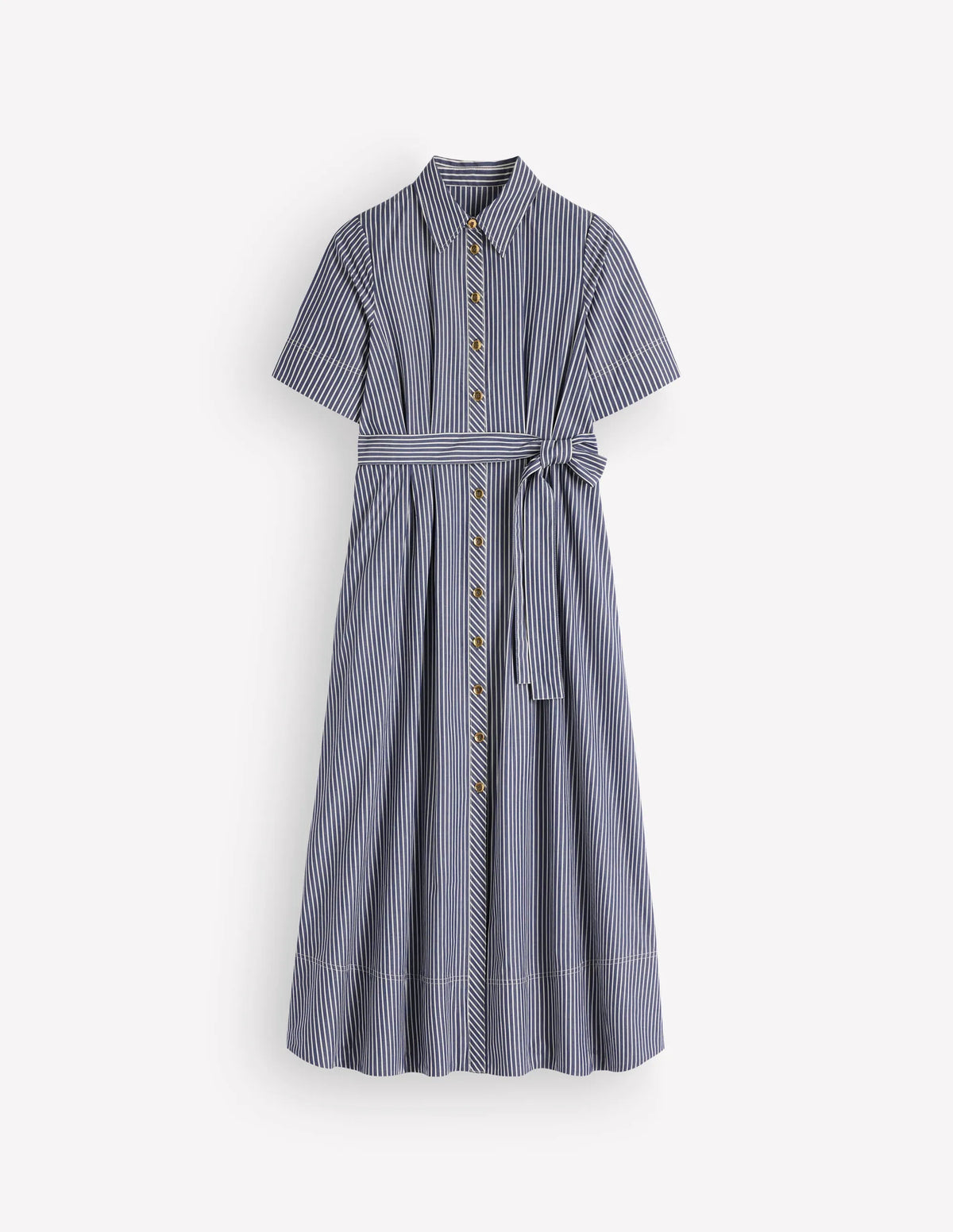 Sarah Cotton Midi Shirt Dress-Navy Ivory Fine Stripe
