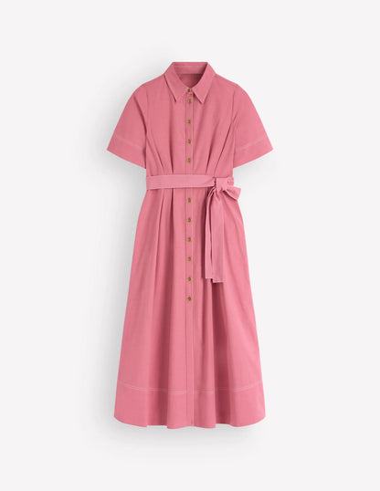 Sarah Cotton Midi Shirt Dress-Pink Heather