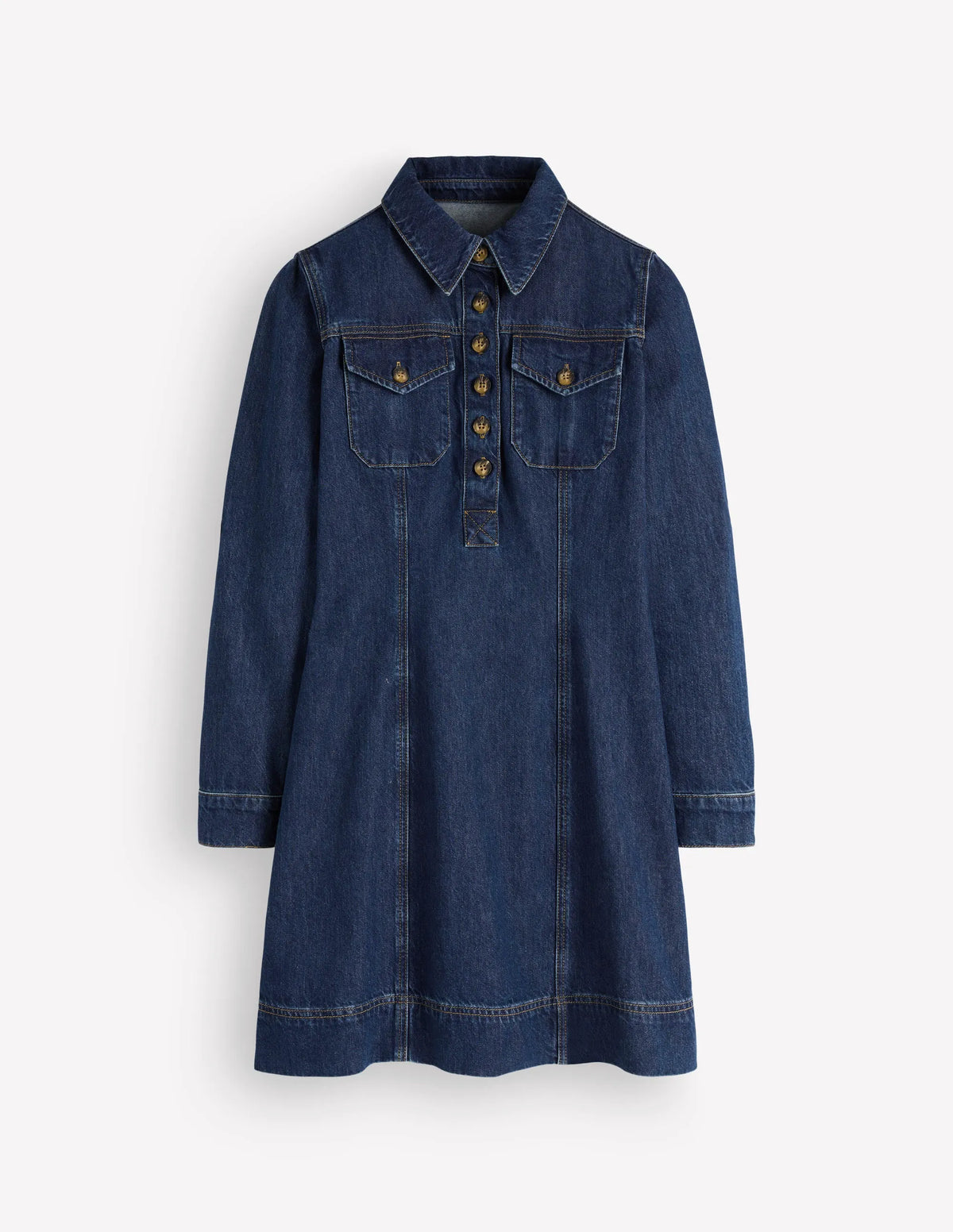 Fleur Denim Short Dress-Mid Vintage Denim