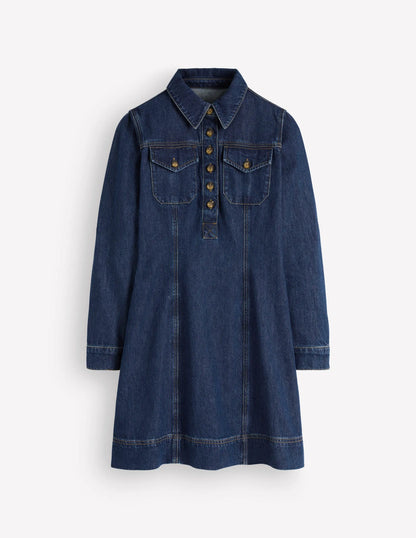Fleur Denim Short Dress-Mid Vintage Denim
