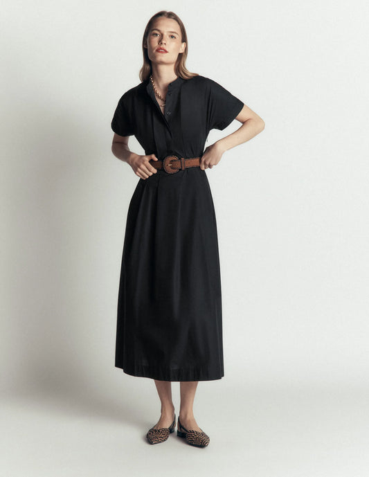Grown On Sleeve Midi Dress-Black