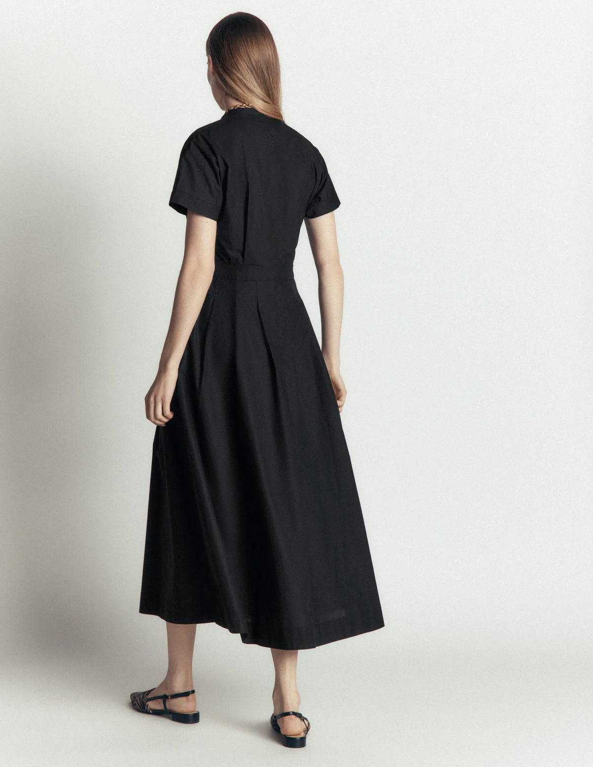 Grown On Sleeve Midi Dress-Black