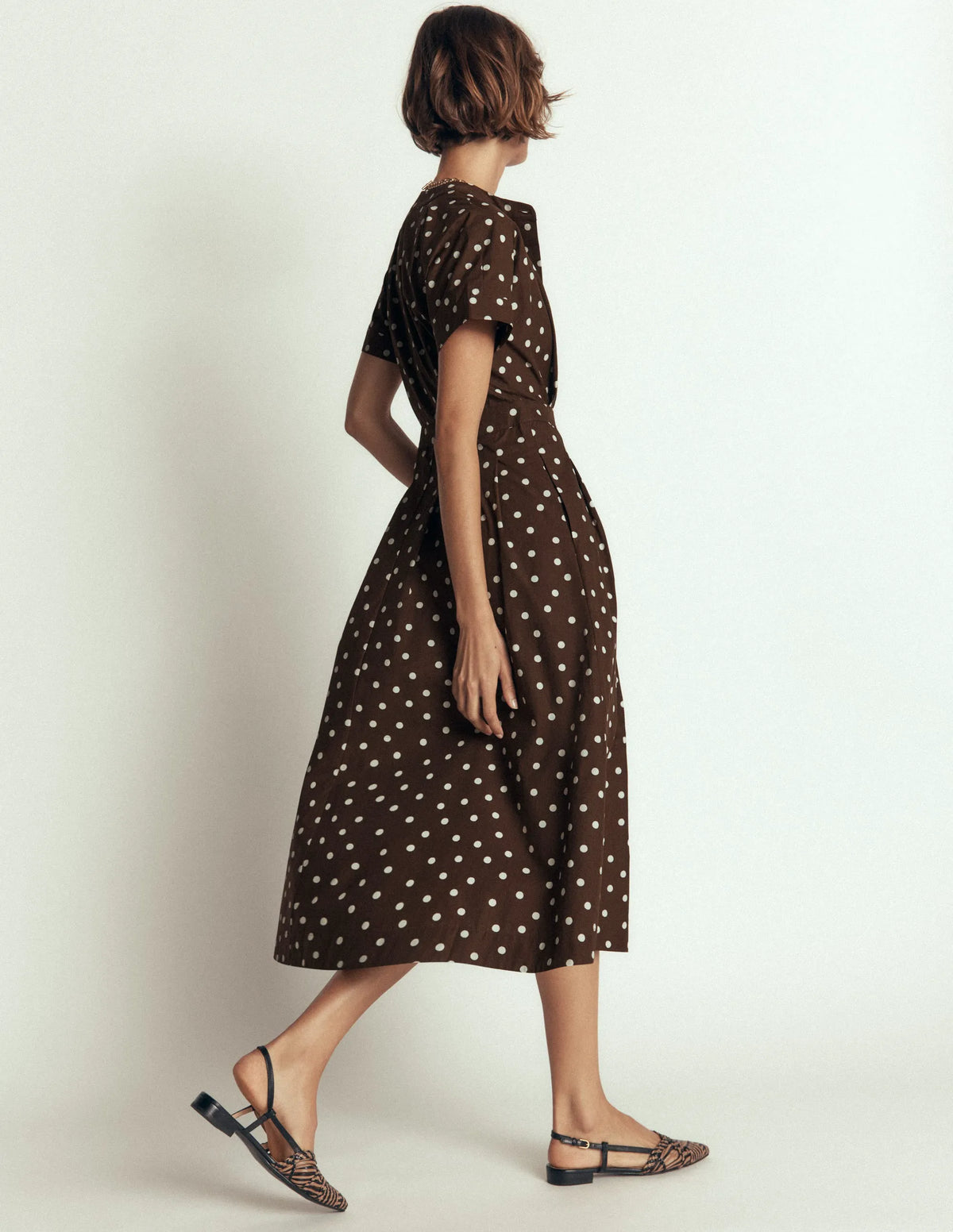 Grown On Sleeve Midi Dress-Raw Umber, Painted Dot Spaced