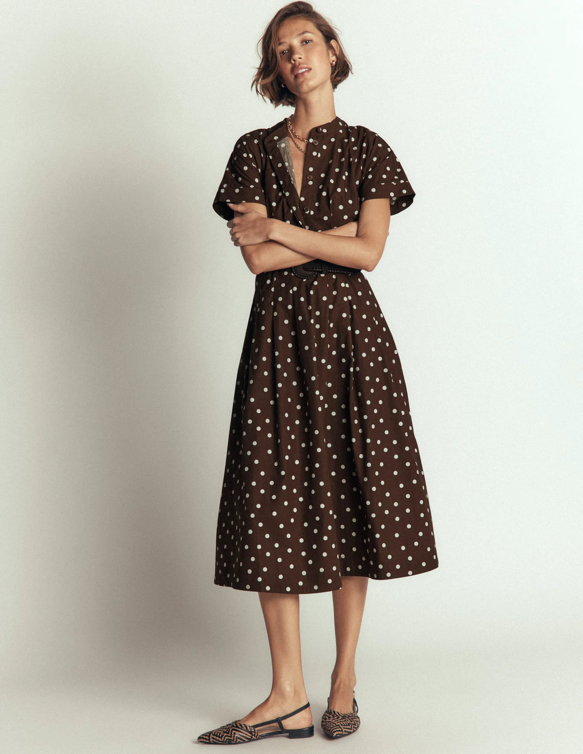 Grown On Sleeve Midi Dress-Raw Umber, Painted Dot Spaced