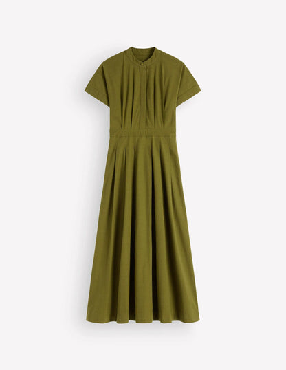 Grown On Sleeve Midi Dress-Olive