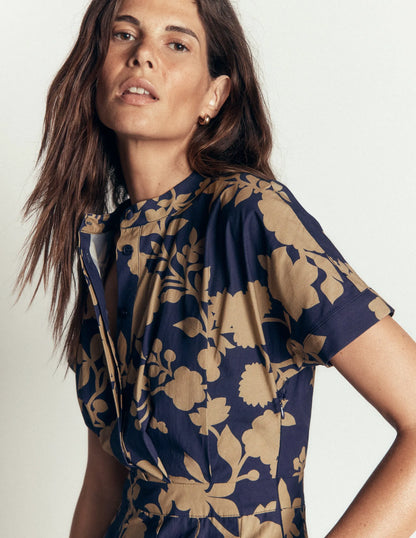 Grown On Sleeve Midi Dress-French Navy, Bouquet Breeze