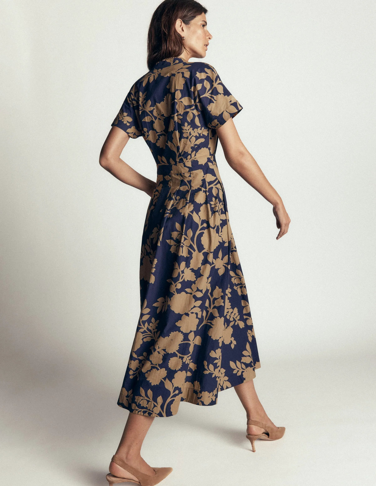 Grown On Sleeve Midi Dress-French Navy, Bouquet Breeze