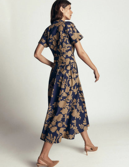 Grown On Sleeve Midi Dress-French Navy, Bouquet Breeze