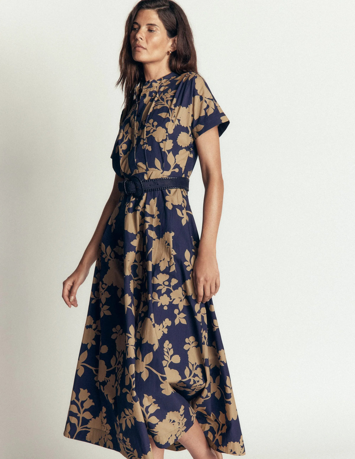 Grown On Sleeve Midi Dress-French Navy, Bouquet Breeze