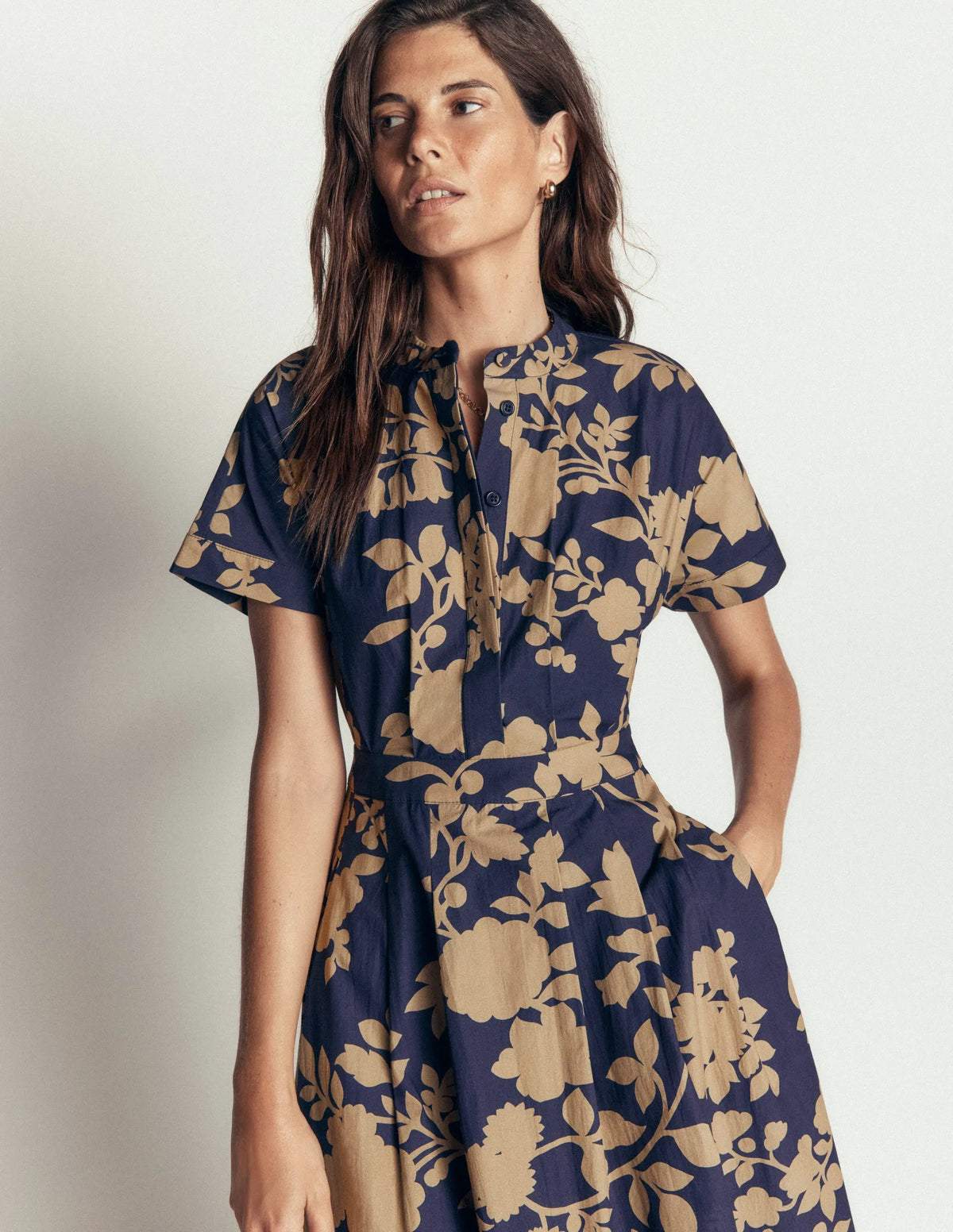 Grown On Sleeve Midi Dress-French Navy, Bouquet Breeze
