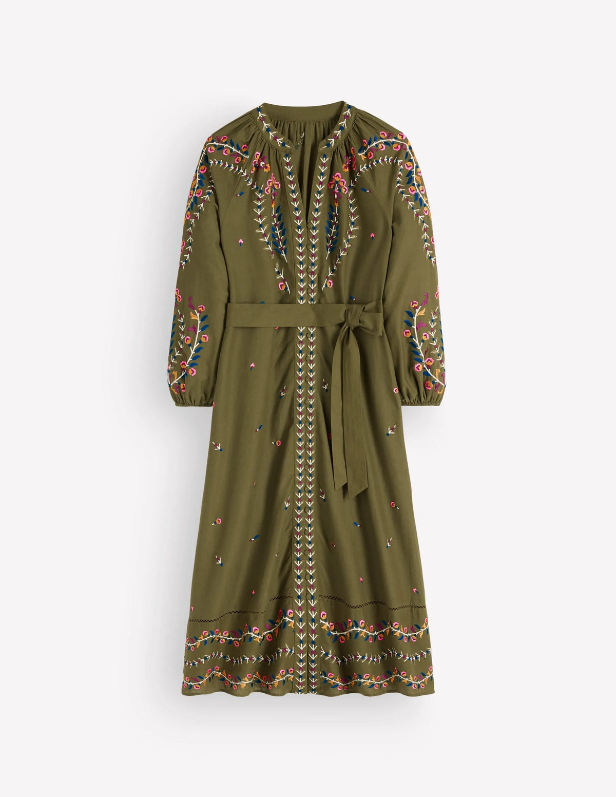 Embroidered Linen Dress-Woodland Green, Embroidery