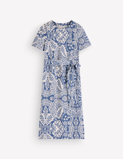 T-Shirt Jersey Midi Dress-Lyons Blue, Arabesque Meadows