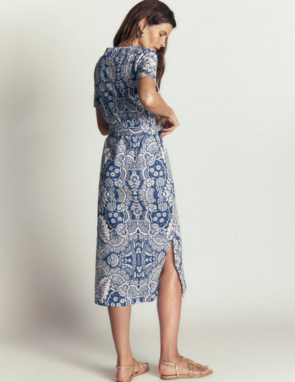 T-Shirt Jersey Midi Dress-Lyons Blue, Arabesque Meadows