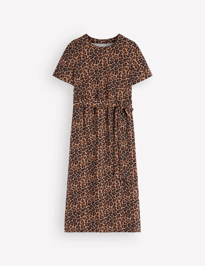 T-Shirt Jersey Midi Dress-Camel, Animal Fields
