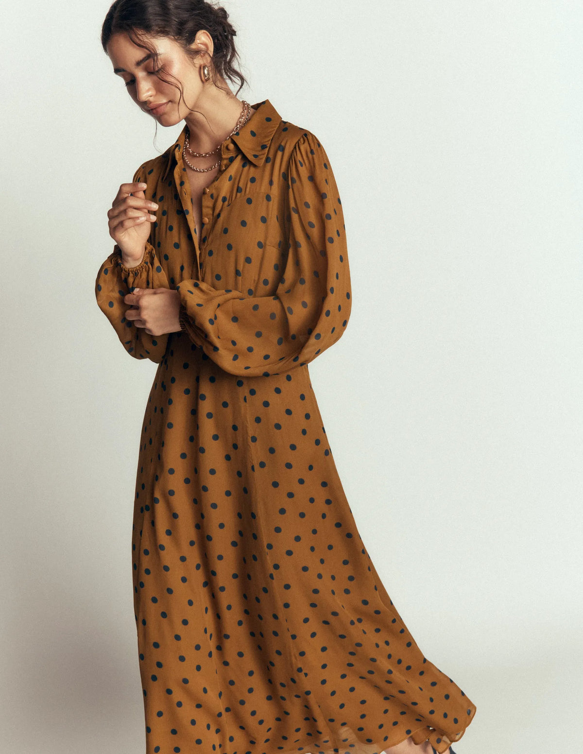 Sheer Yoke Shirt Dress-Rubber and Navy, Painted Dot
