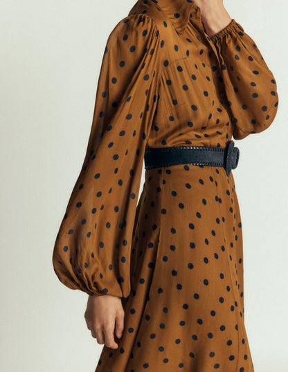 Sheer Yoke Shirt Dress-Rubber and Navy, Painted Dot