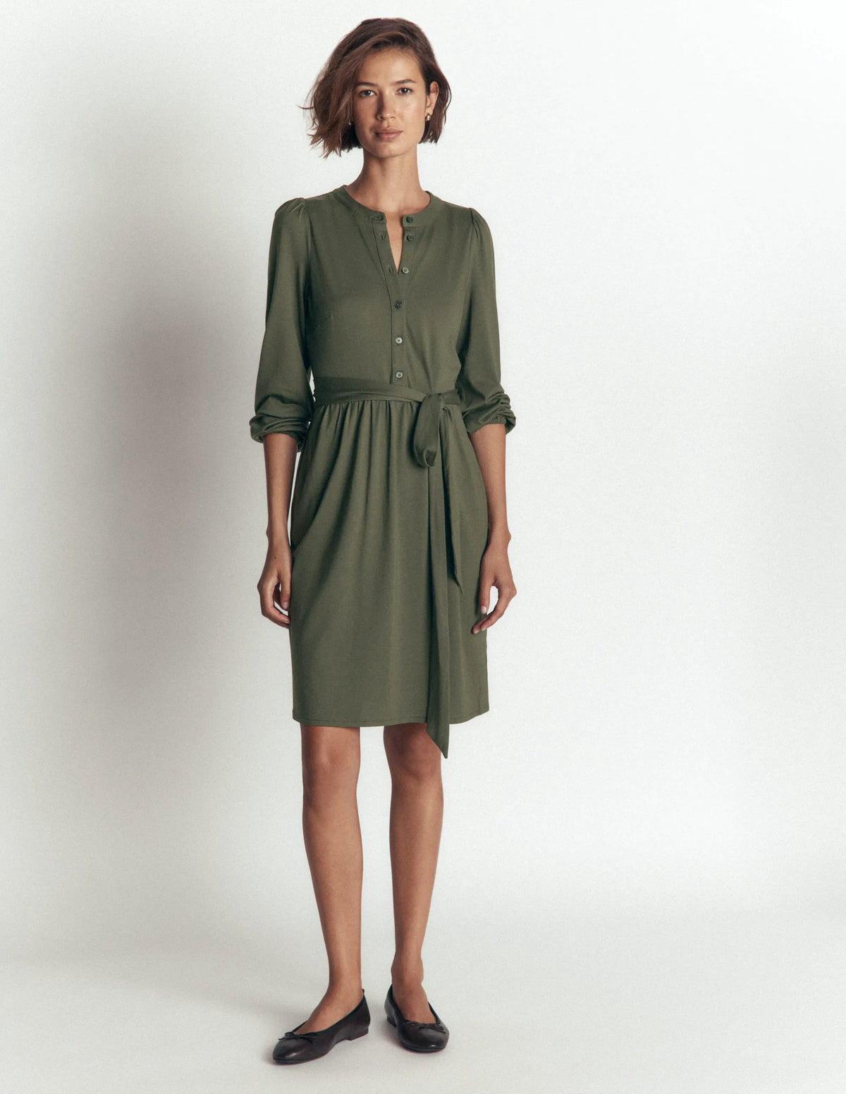 Adele Belted Jersey Dress-Chrome Green