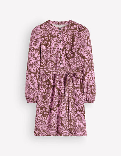 Adele Belted Jersey Dress-Raw Umber, Arabesque Meadows