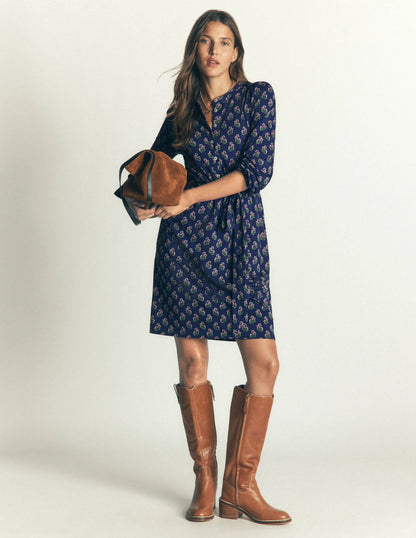 Adele Belted Jersey Dress-College Navy, Ditsy Carnation