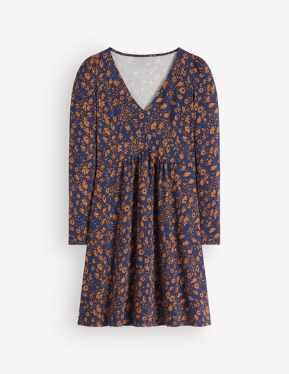 Briony Jersey Short Dress-French Navy, Scattered Flora