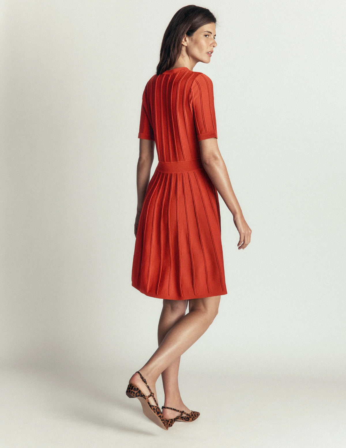 Button Front Stitch Dress-Burnt Orange