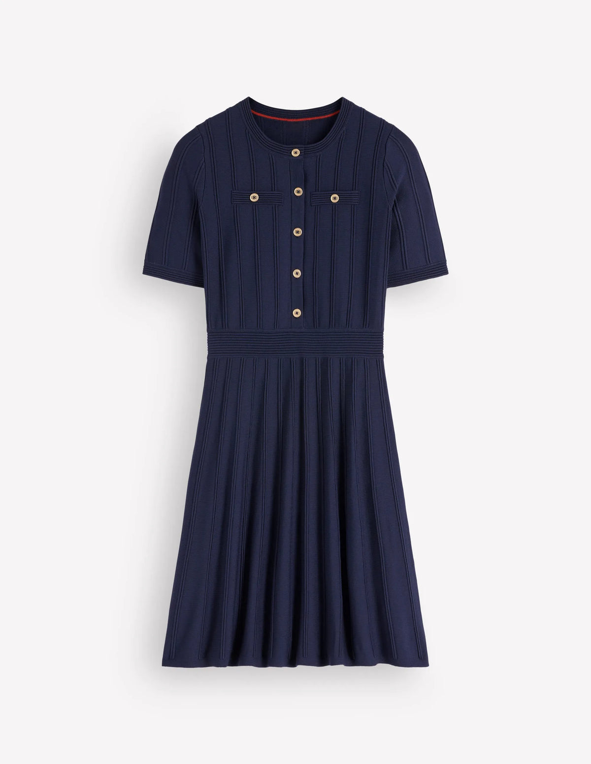 Button Front Stitch Dress-Navy